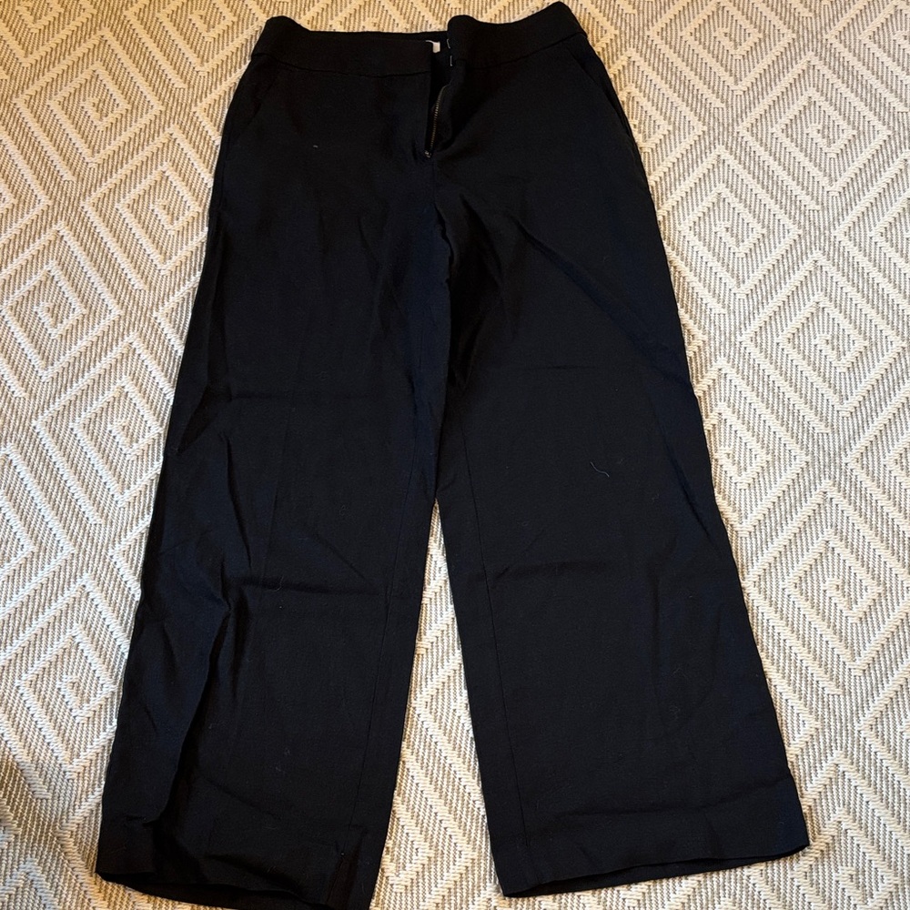 Loft Black Linen High Rise Wide Leg Cropped Pants NWT Size 2 Petite - Picture 4 of 7